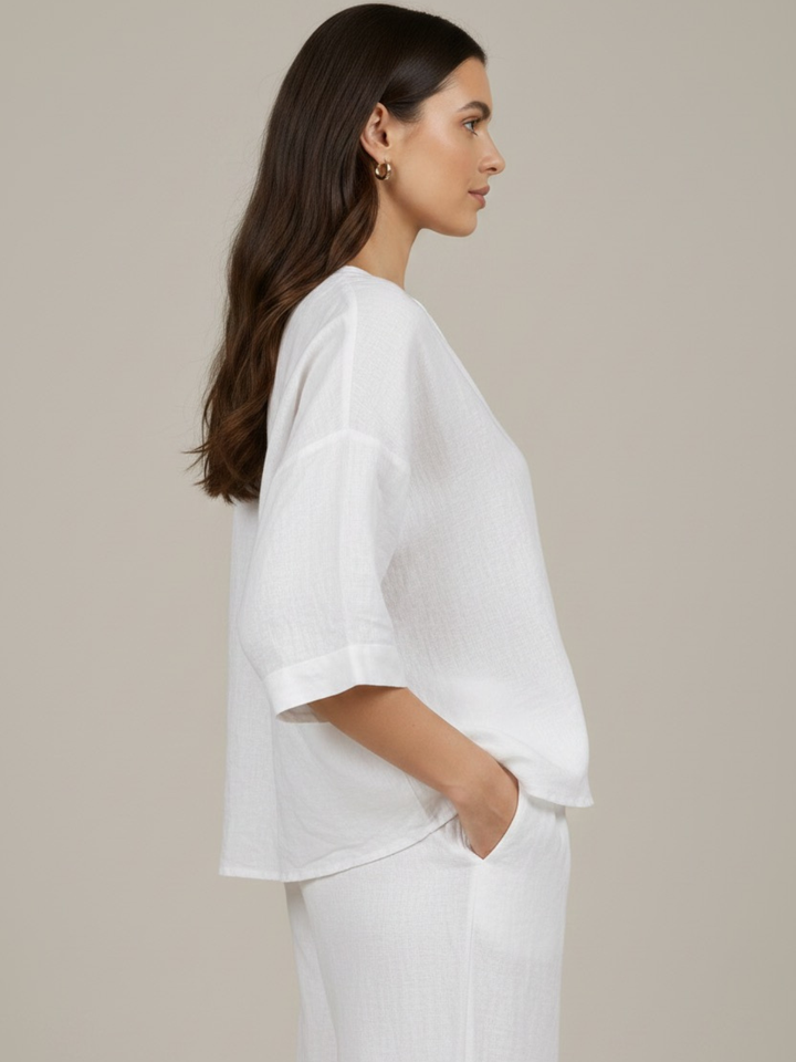 Lil Jen Phoebe Linen Top In White-Nicola Ross