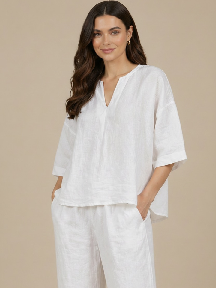 Lil Jen Phoebe Linen Top In White-Nicola Ross