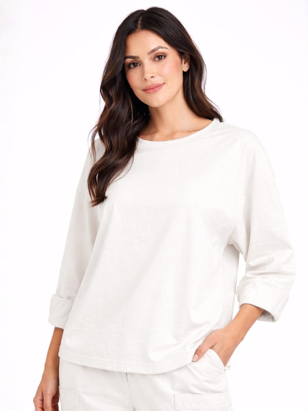 Lil Jen Rolled Sleeve Top In Cream-Nicola Ross