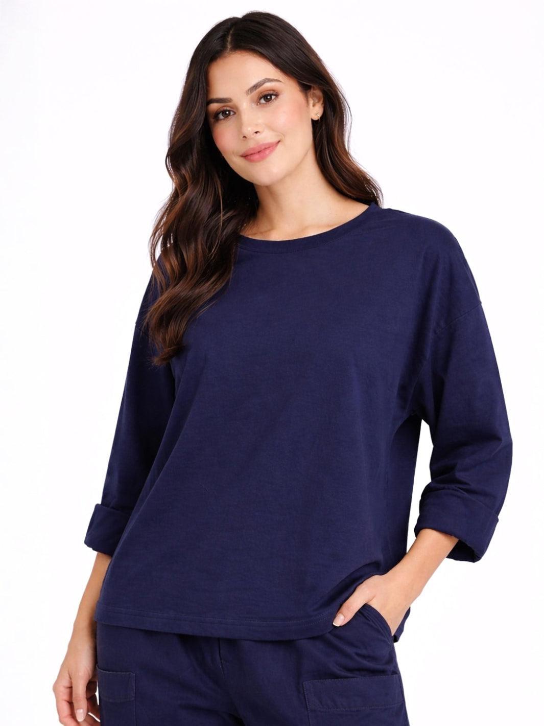 Lil Jen Rolled Sleeve Top In Navy-Nicola Ross