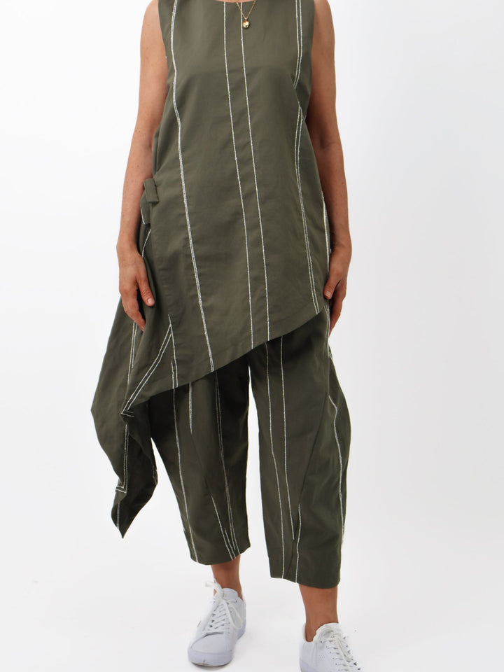 Lil Jen Stella Trousers In Khaki Stripe-Nicola Ross