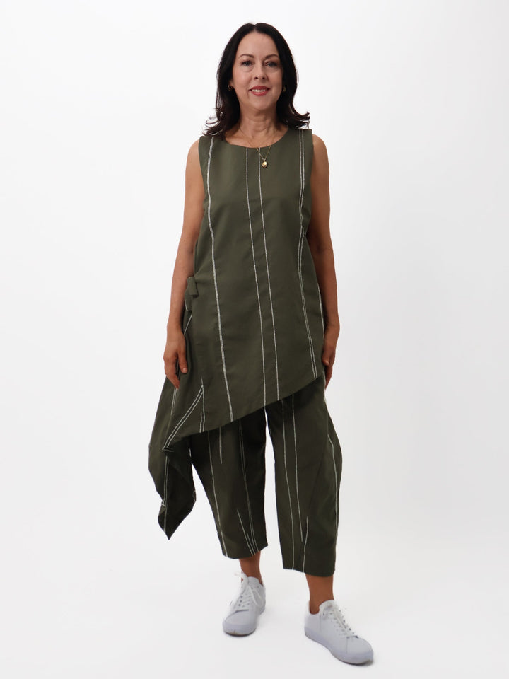 Lil Jen Stella Trousers In Khaki Stripe-Nicola Ross
