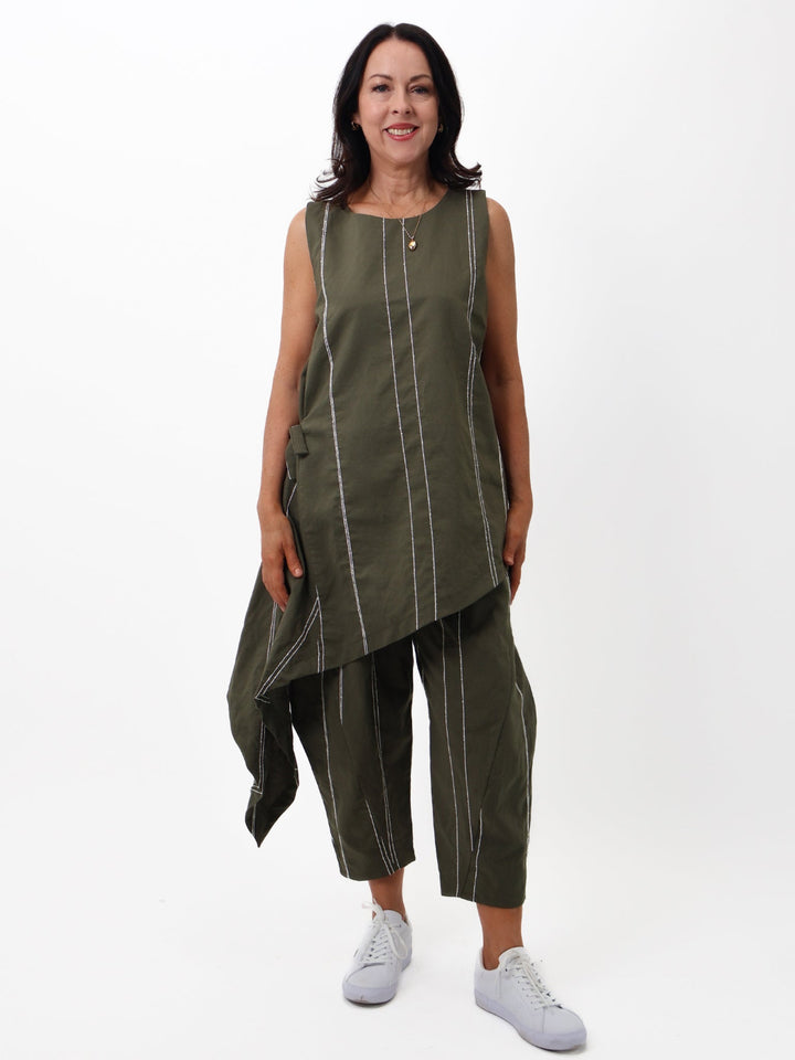 Lil Jen Stella Trousers In Khaki Stripe-Nicola Ross