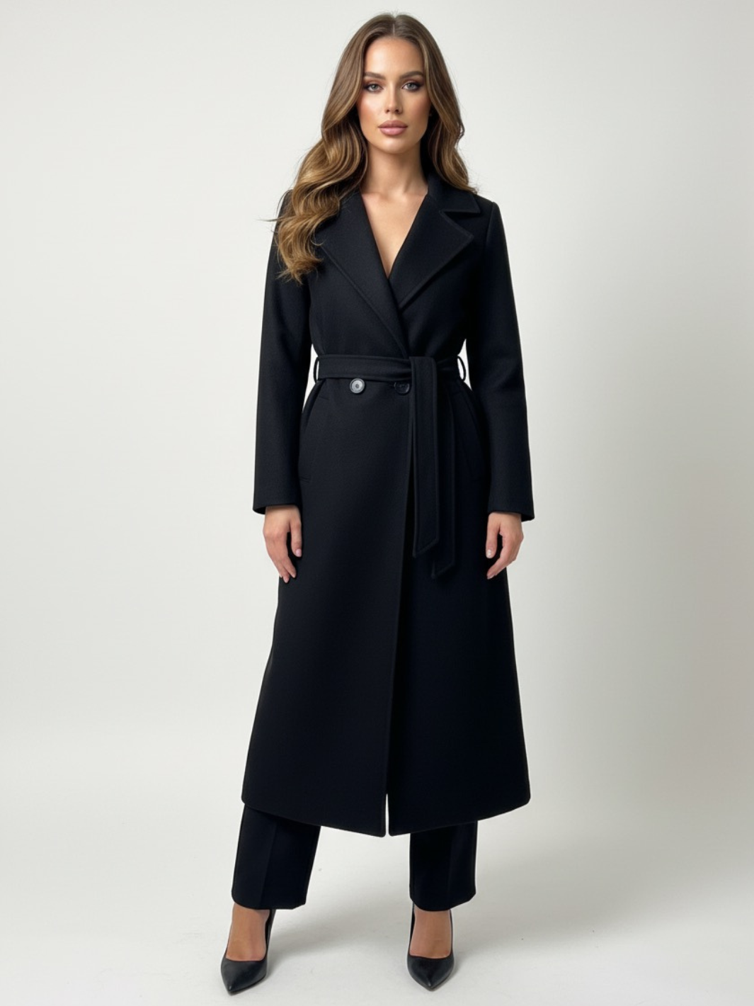 Lil Jen Valeria Belted Coat In Black-Nicola Ross