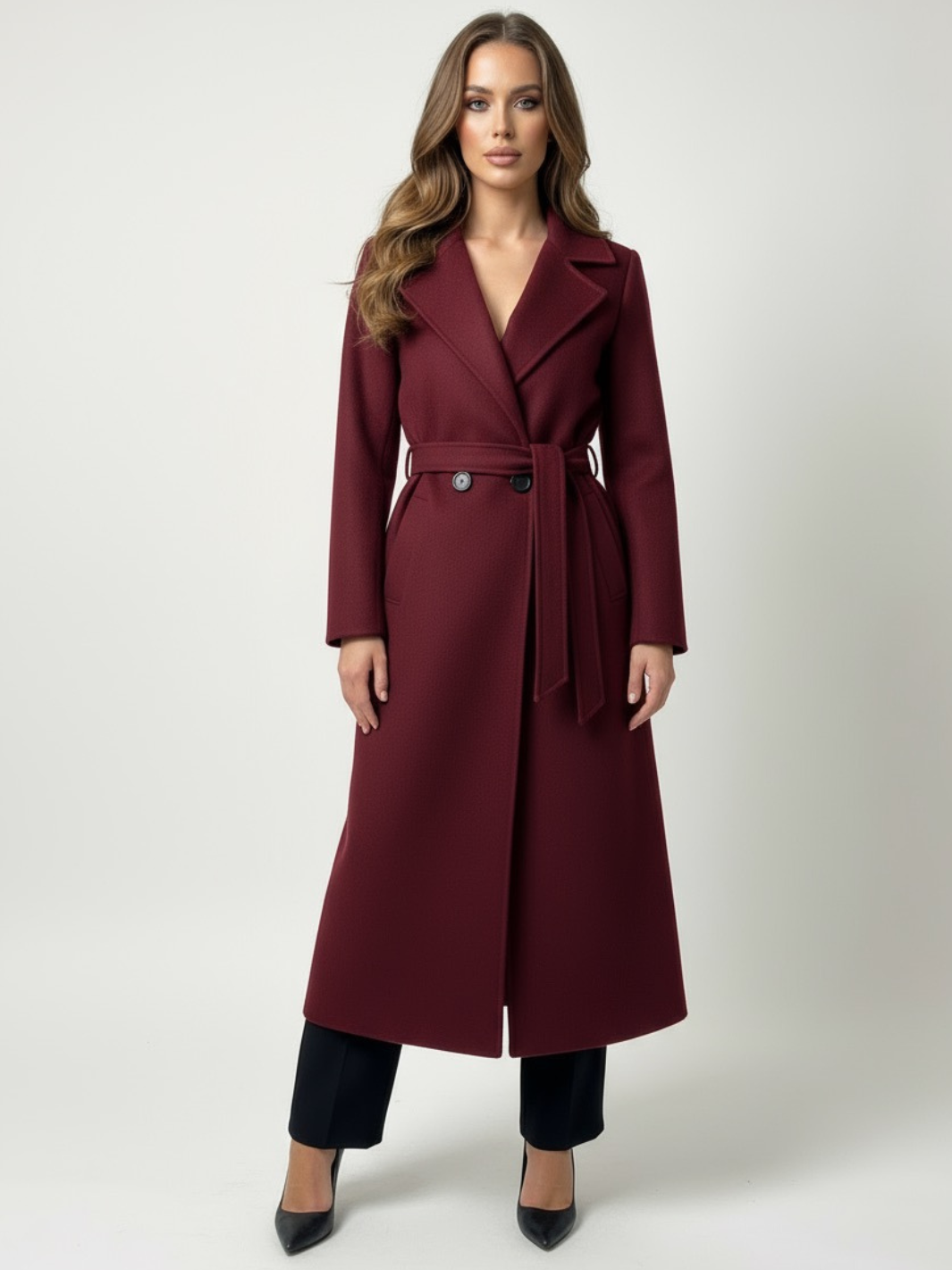 Lil Jen Valeria Belted Coat In Burgundy-Nicola Ross
