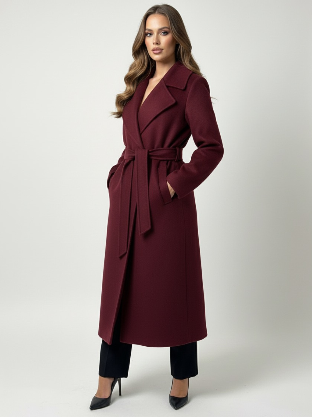 Lil Jen Valeria Belted Coat In Burgundy-Nicola Ross