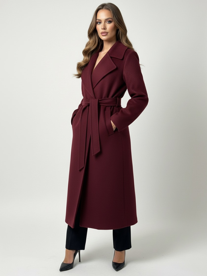 Lil Jen Valeria Belted Coat In Burgundy-Nicola Ross