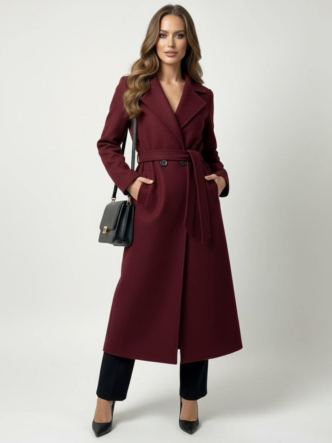 Lil Jen Valeria Belted Coat In Burgundy-Nicola Ross