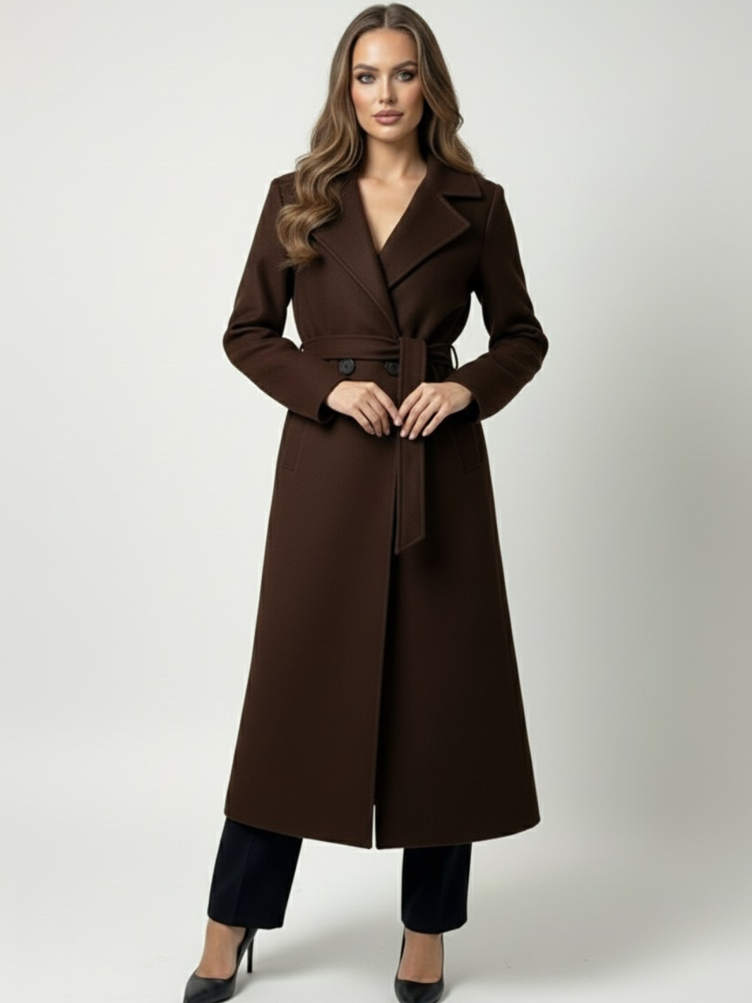 Lil Jen Valeria Belted Coat In Chocolate Brown-Nicola Ross