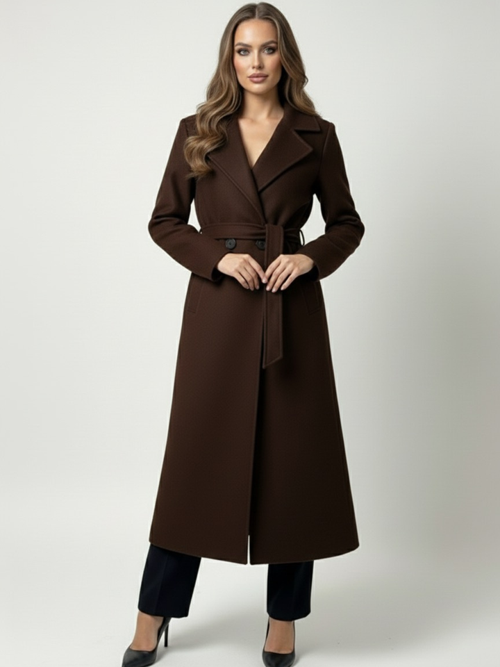 Lil Jen Valeria Belted Coat In Chocolate Brown-Nicola Ross