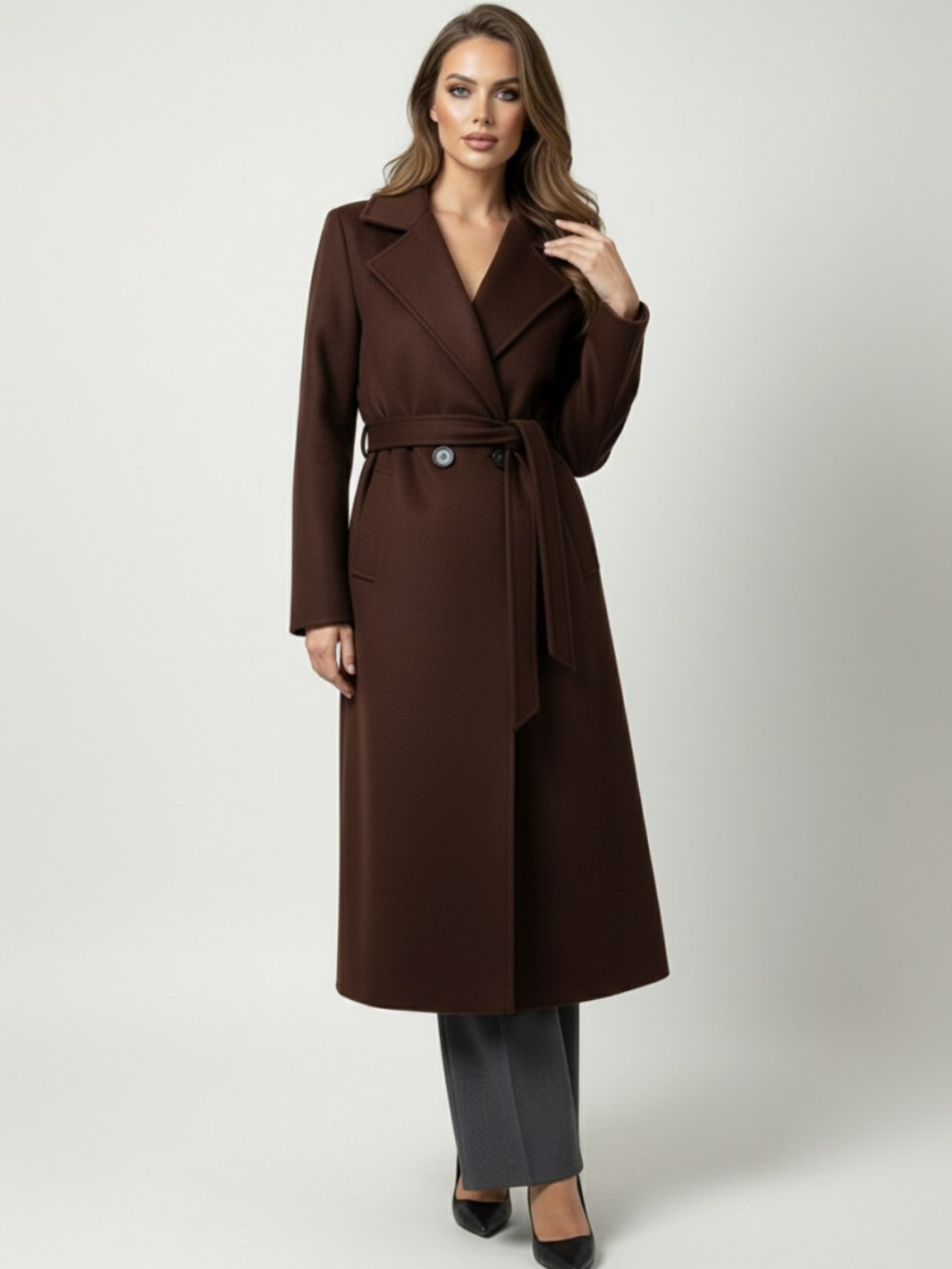 Lil Jen Valeria Belted Coat In Chocolate Brown-Nicola Ross