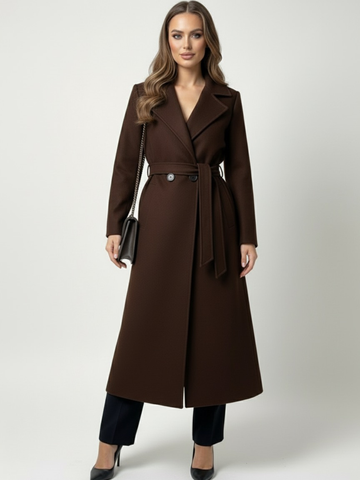Lil Jen Valeria Belted Coat In Chocolate Brown-Nicola Ross