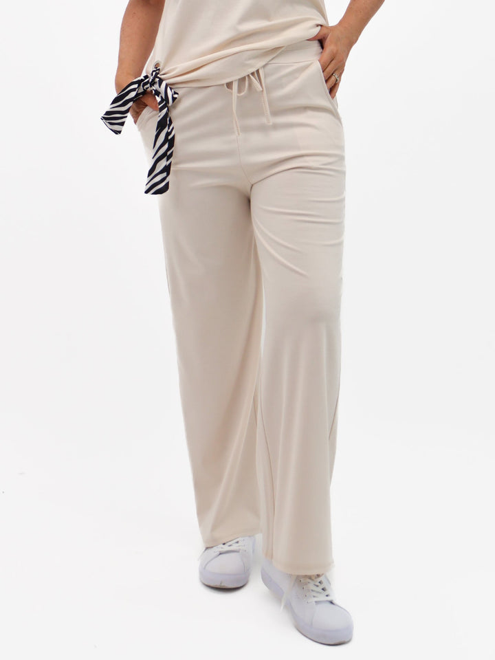 Lil Jen Willow Wide Leg Trousers In Beige-Nicola Ross