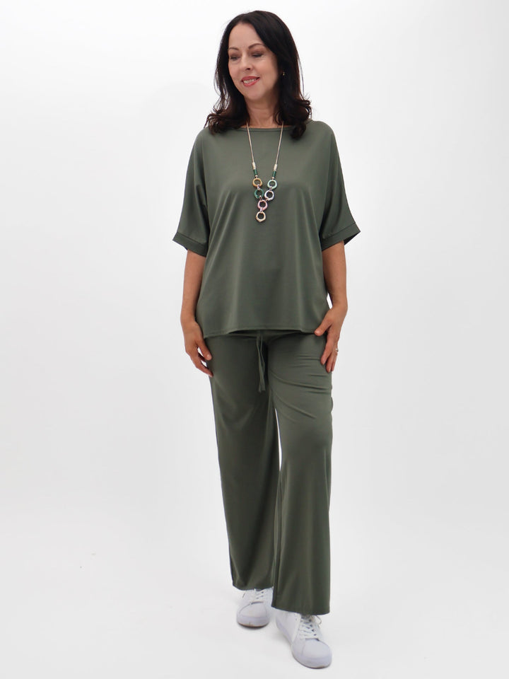 Lil Jen Willow Wide Leg Trousers In Khaki-Nicola Ross
