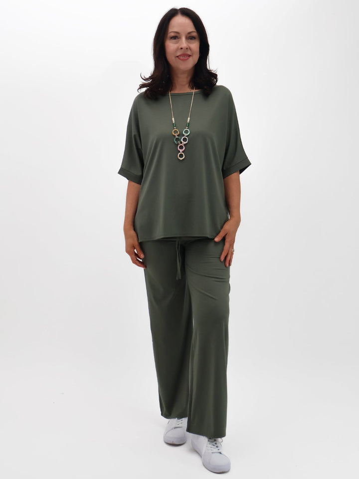 Lil Jen Willow Wide Leg Trousers In Khaki-Nicola Ross