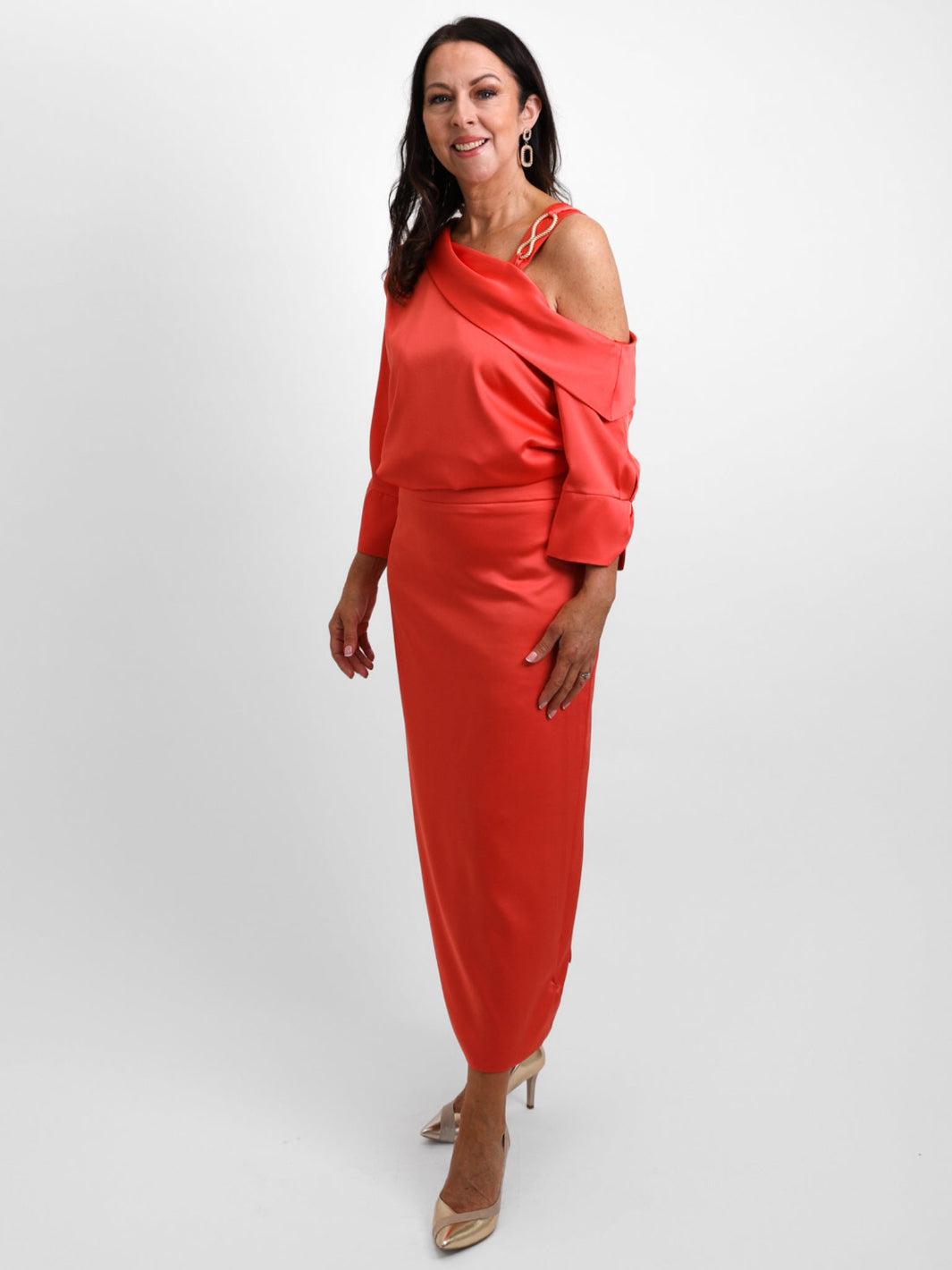 Linea Raffaeli Two Piece Skirt & Top In Coral-Mother of the bride- mother of the groom -Nicola Ross