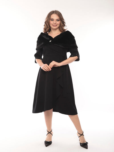 Lizabella Faux Fur Cape In Black - 1303-Nicola Ross