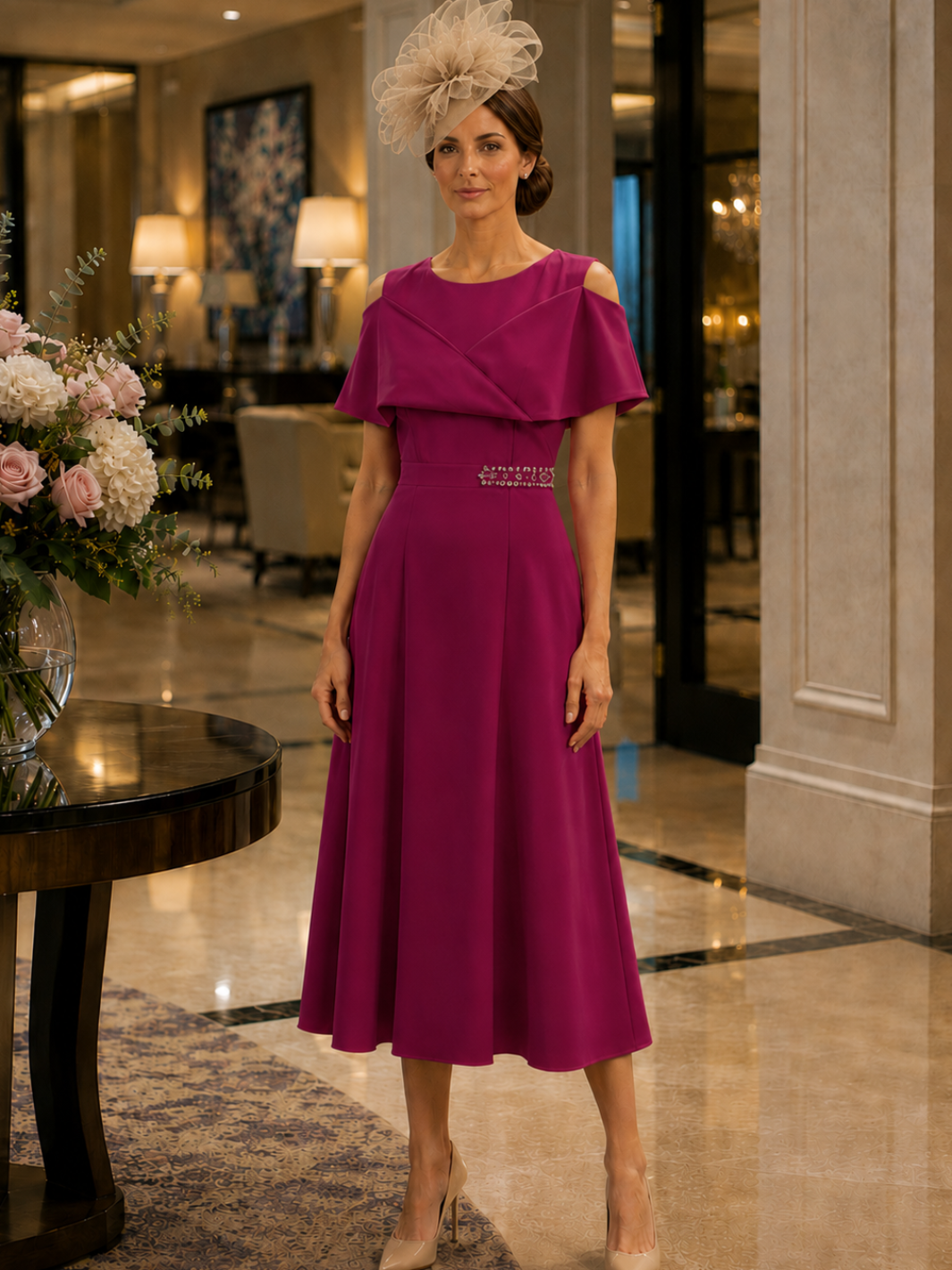 Lizabella Midi Dress In Berry 2433-40-Mother of the bride- mother of the groom -Nicola Ross