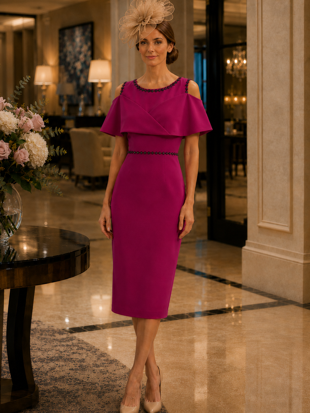 Lizabella Midi Dress In Berry 2452-40-Mother of the bride- mother of the groom -Nicola Ross