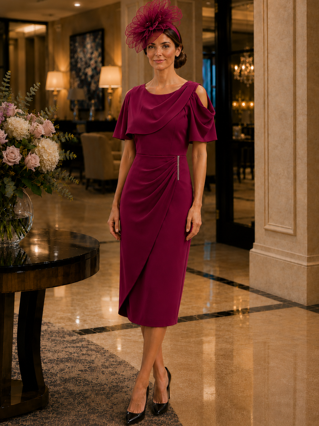 Lizabella Midi Dress In Berry 2470-59-Mother of the bride- mother of the groom -Nicola Ross