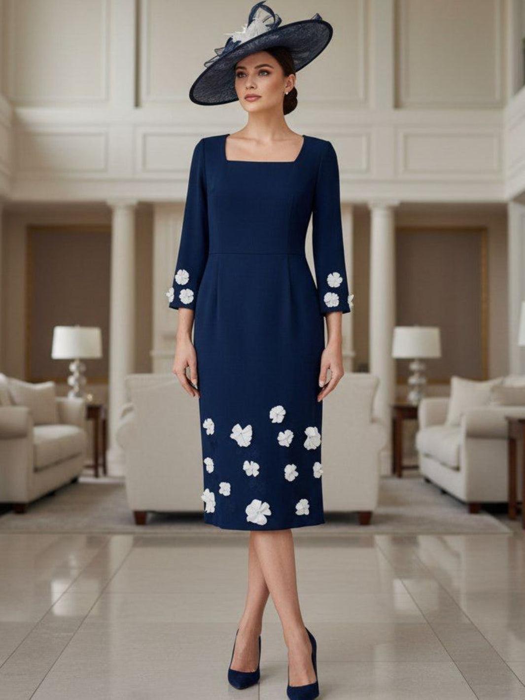Lizabella Midi Dress In Navy 2492-40-Mother of the bride- mother of the groom -Nicola Ross