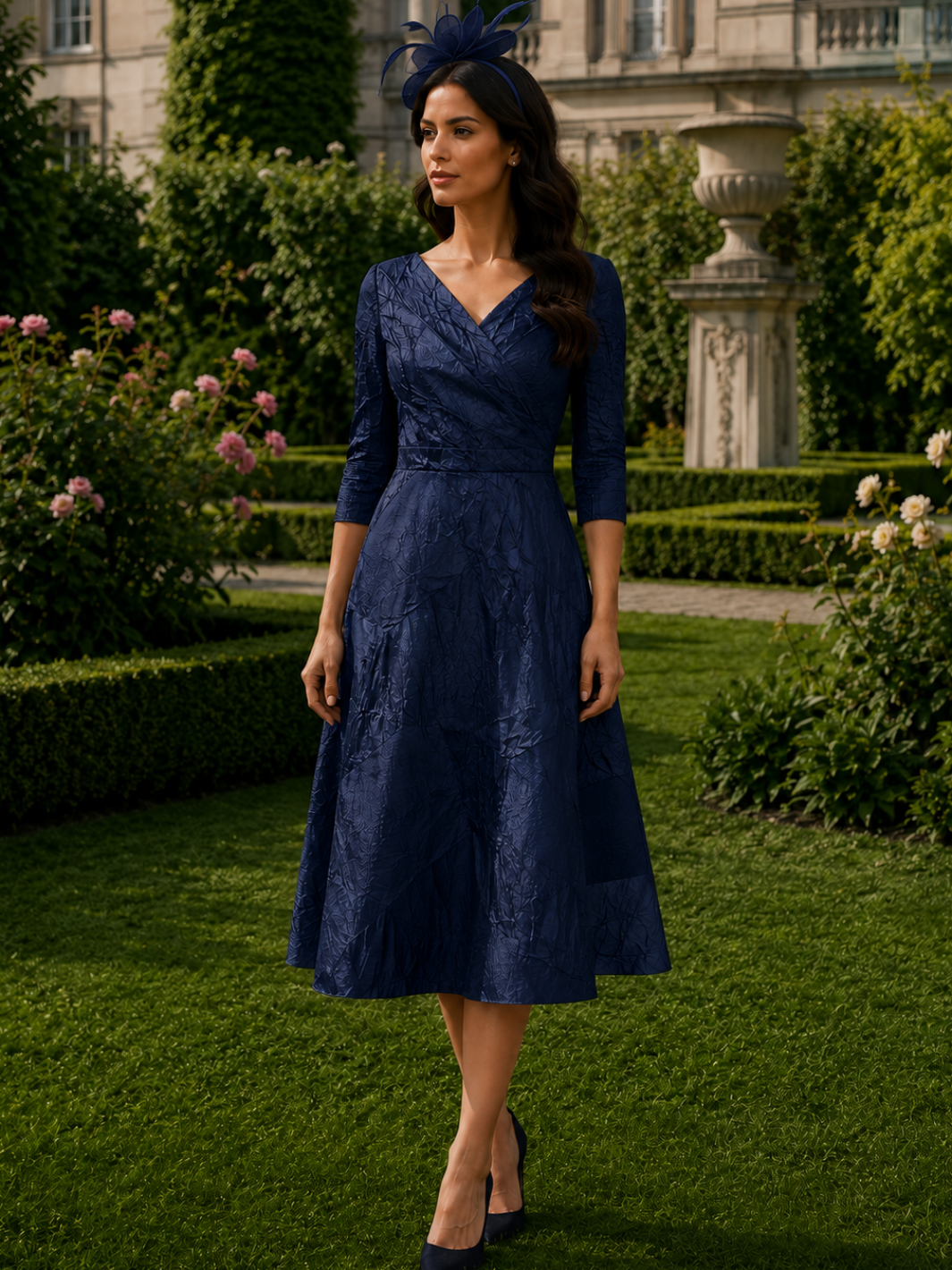 Lizabella Midi Dress In Navy 2524-17-Mother of the bride- mother of the groom -Nicola Ross