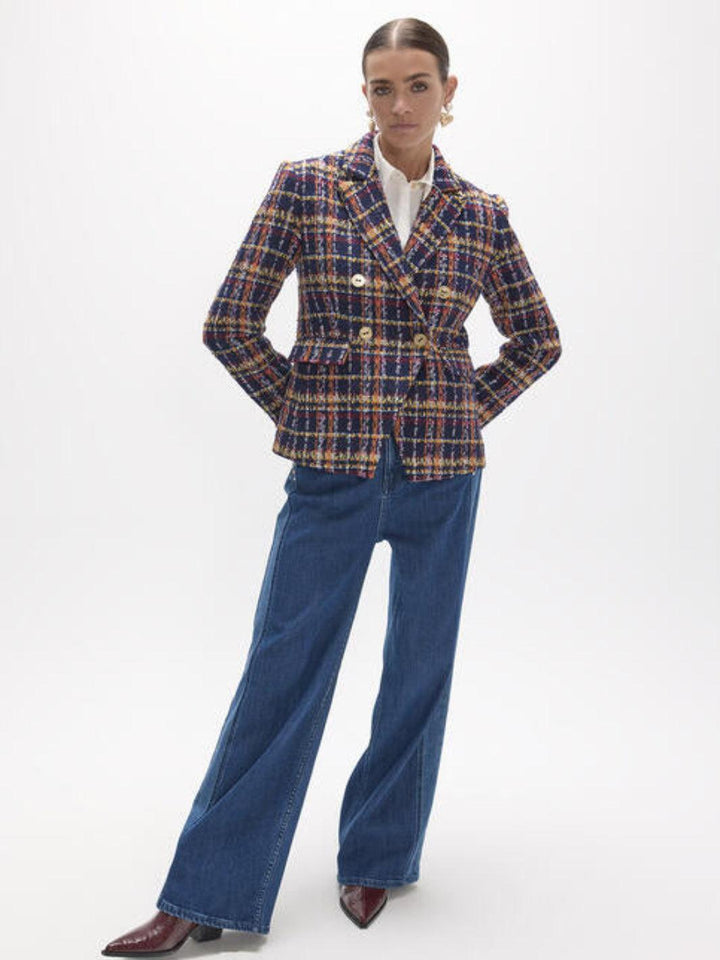 Lola Casademunt Bouclé Check Blazer In Navy Multi 2602003-Nicola Ross