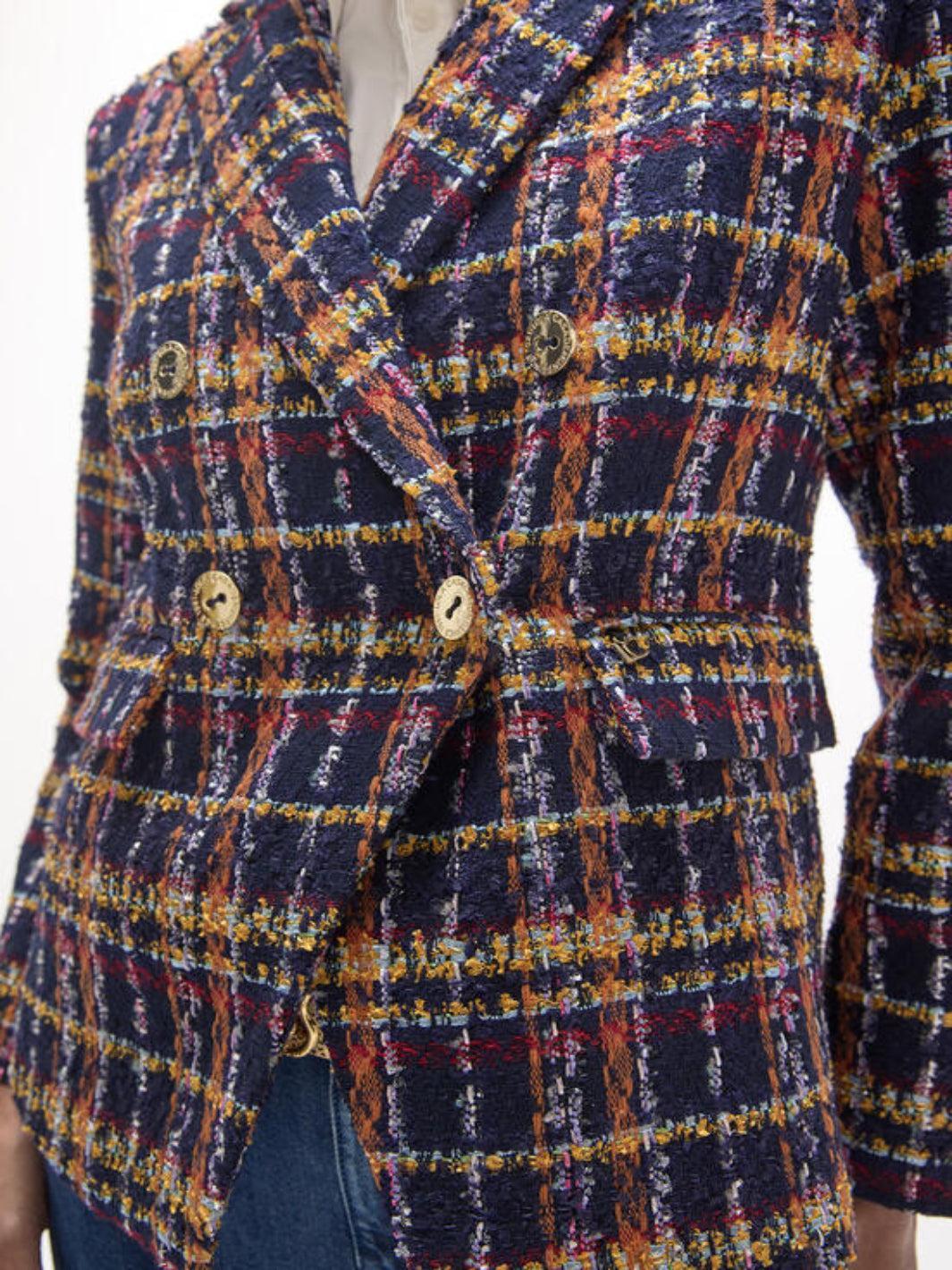 Lola Casademunt Bouclé Check Blazer In Navy Multi 2602003-Nicola Ross