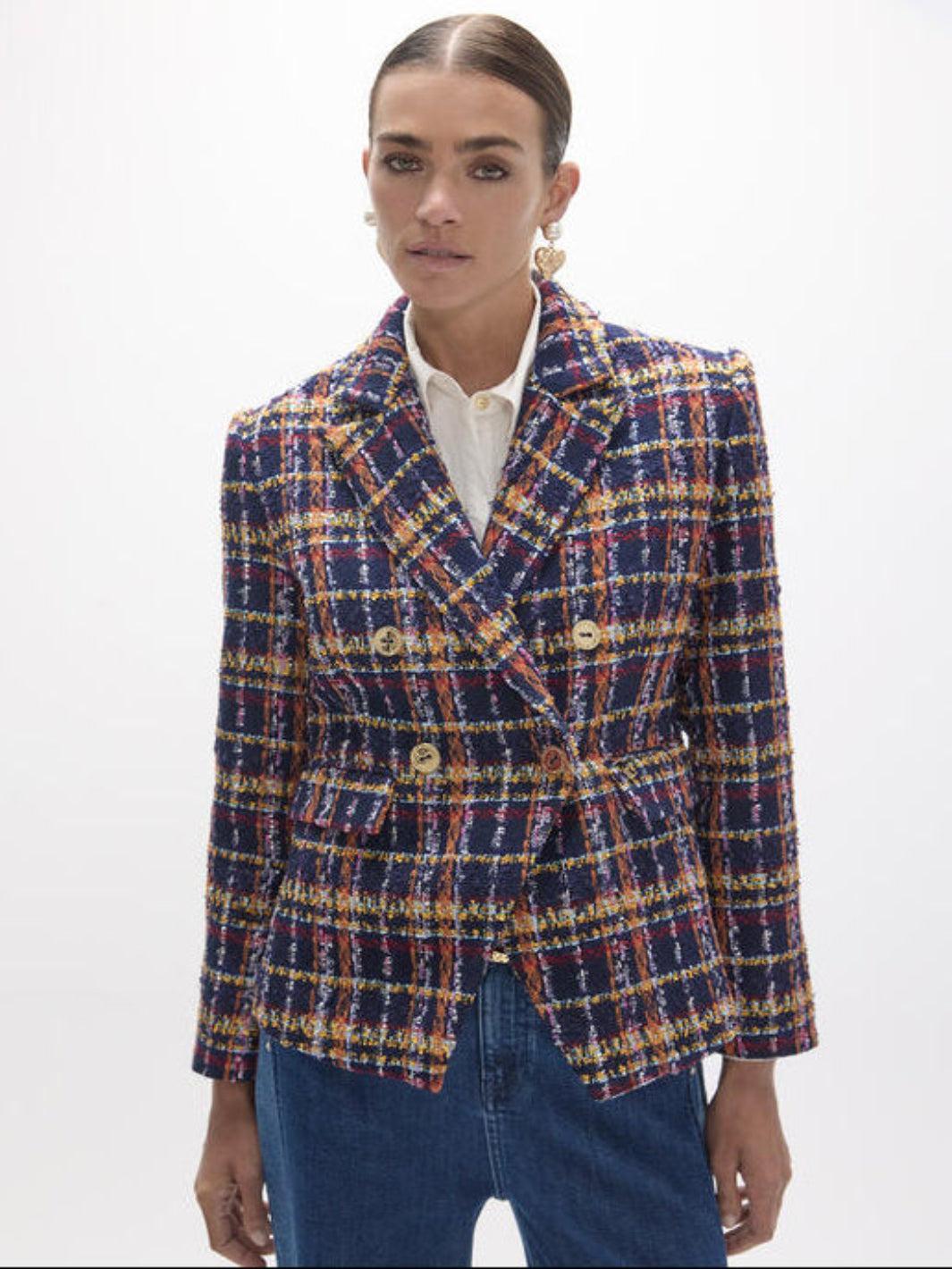 Lola Casademunt Bouclé Check Blazer In Navy Multi 2602003-Nicola Ross