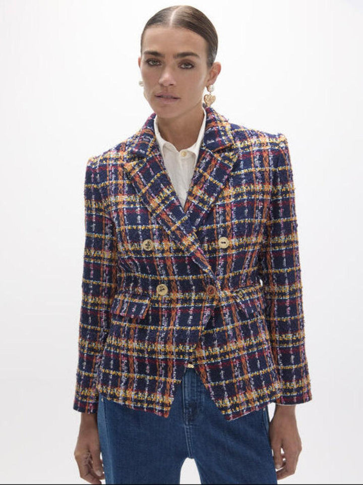 Lola Casademunt Bouclé Check Blazer In Navy Multi 2602003-Nicola Ross