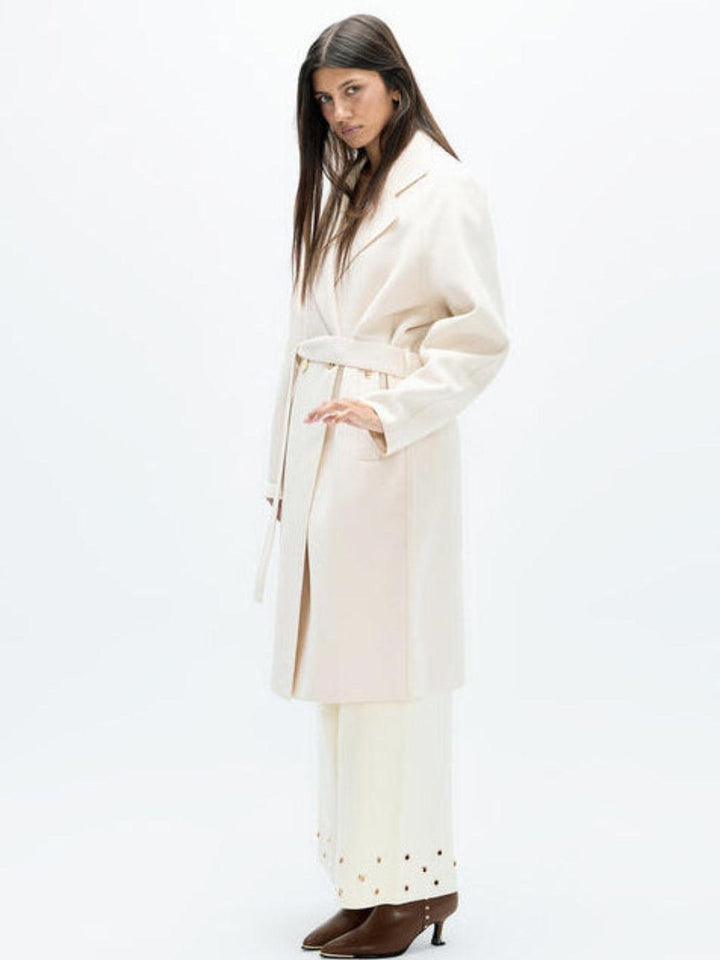 Lola Casademunt Funnel Neck Coat in Cream 2601003-Nicola Ross