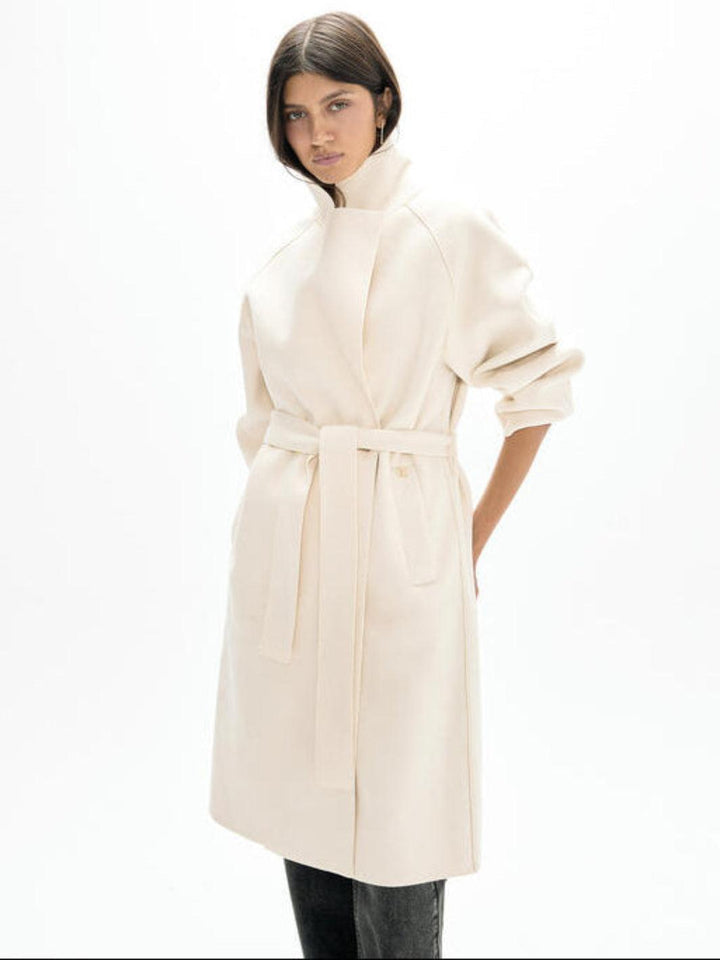 Lola Casademunt Funnel Neck Coat in Cream 2601003-Nicola Ross
