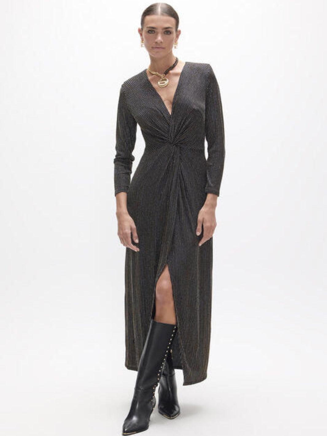 Lola Casademunt Metallic Maxi Dress in Black/Gold 2616007-Nicola Ross