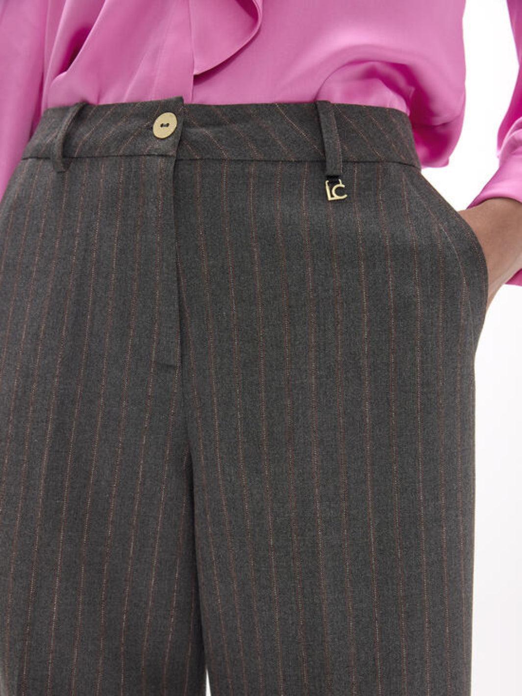 Lola Casademunt Pinstripe Wide Leg Trousers In Grey 2614009-Nicola Ross