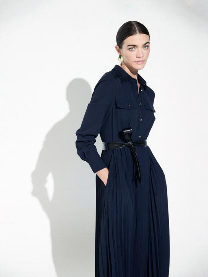 Lola Casademunt Pleated Dress In Navy LF2616023-Nicola Ross