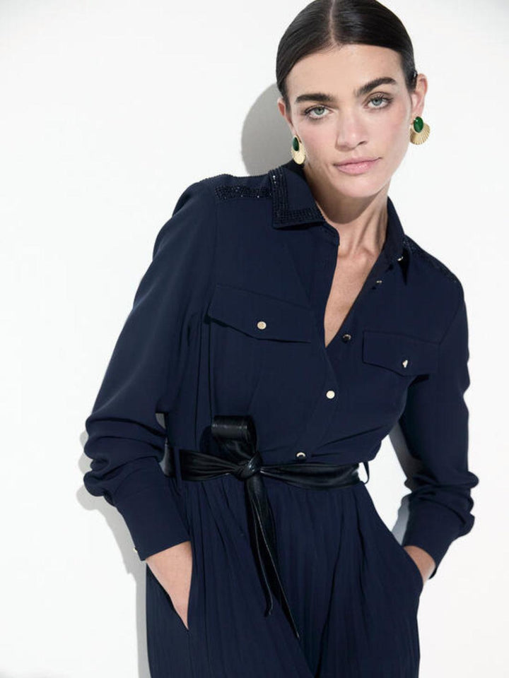 Lola Casademunt Pleated Dress In Navy LF2616023-Nicola Ross