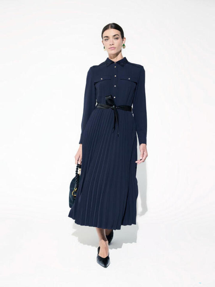 Lola Casademunt Pleated Dress In Navy LF2616023-Nicola Ross