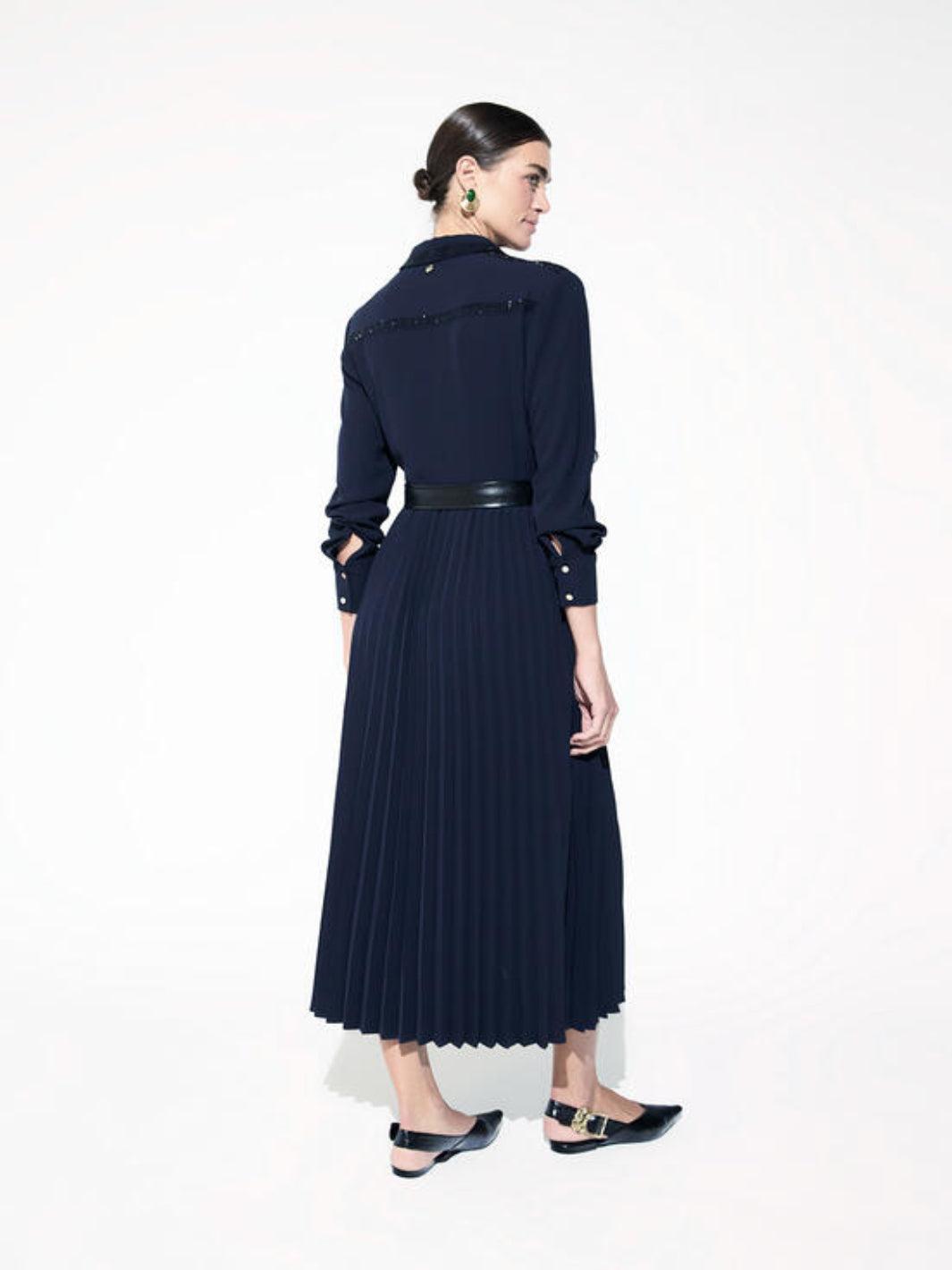 Lola Casademunt Pleated Dress In Navy LF2616023-Nicola Ross