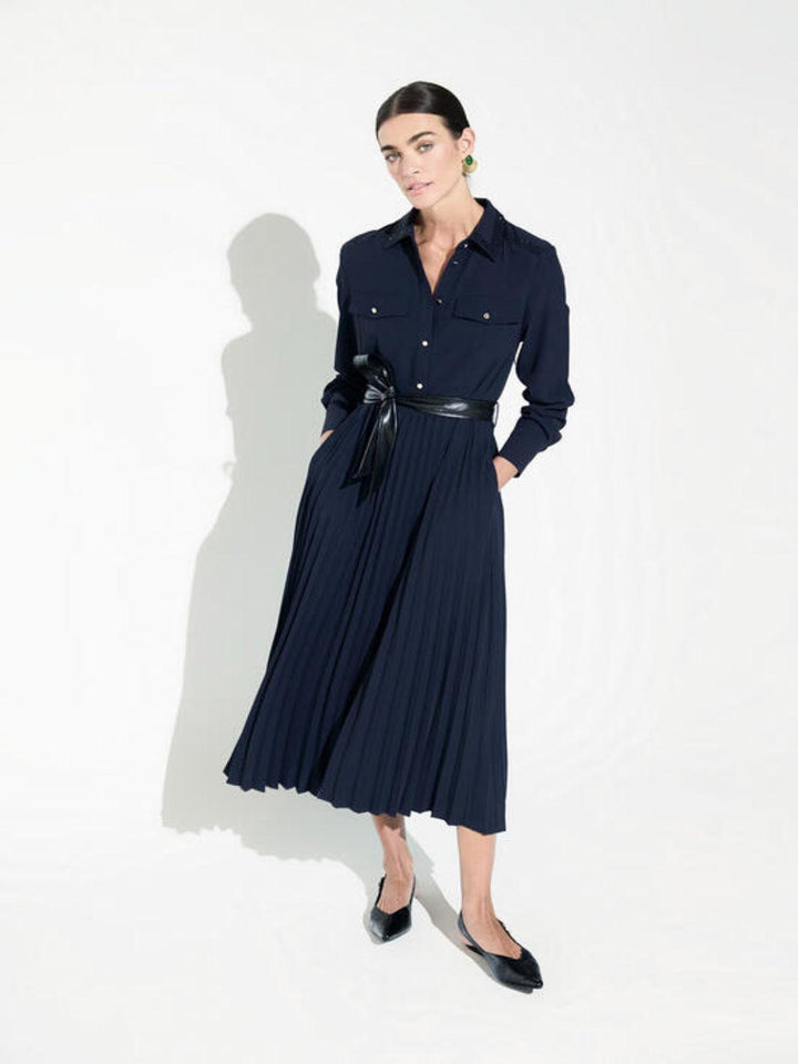 Lola Casademunt Pleated Dress In Navy LF2616023-Nicola Ross