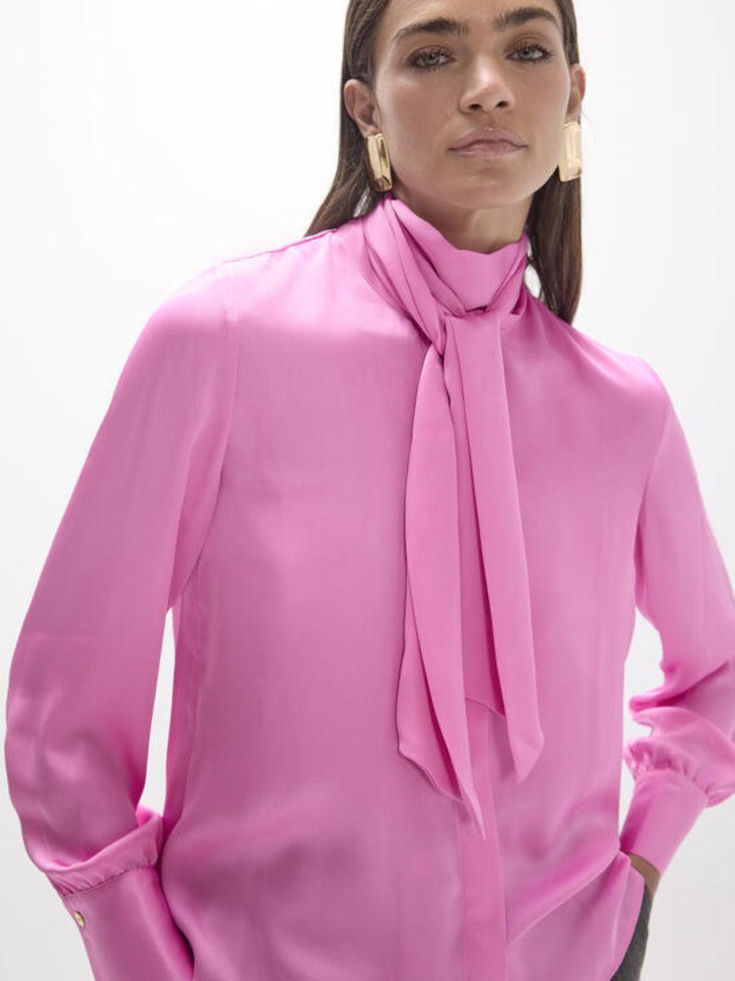 Lola Casademunt Satin Tie-Neck Blouse In Pink 2615008-Nicola Ross