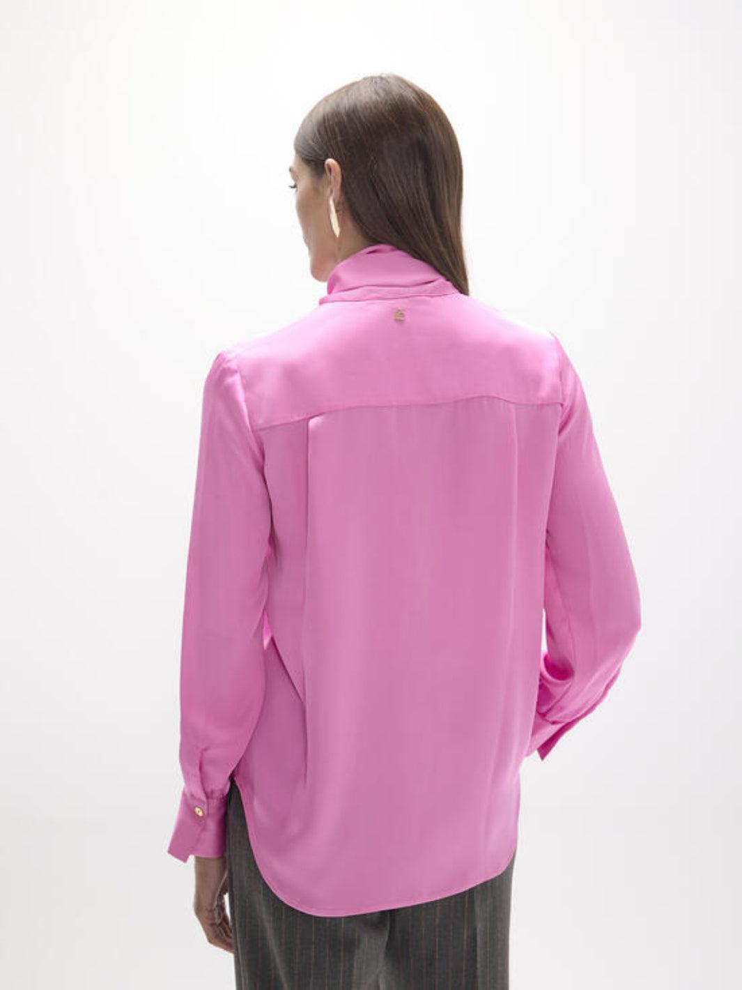 Lola Casademunt Satin Tie-Neck Blouse In Pink 2615008-Nicola Ross