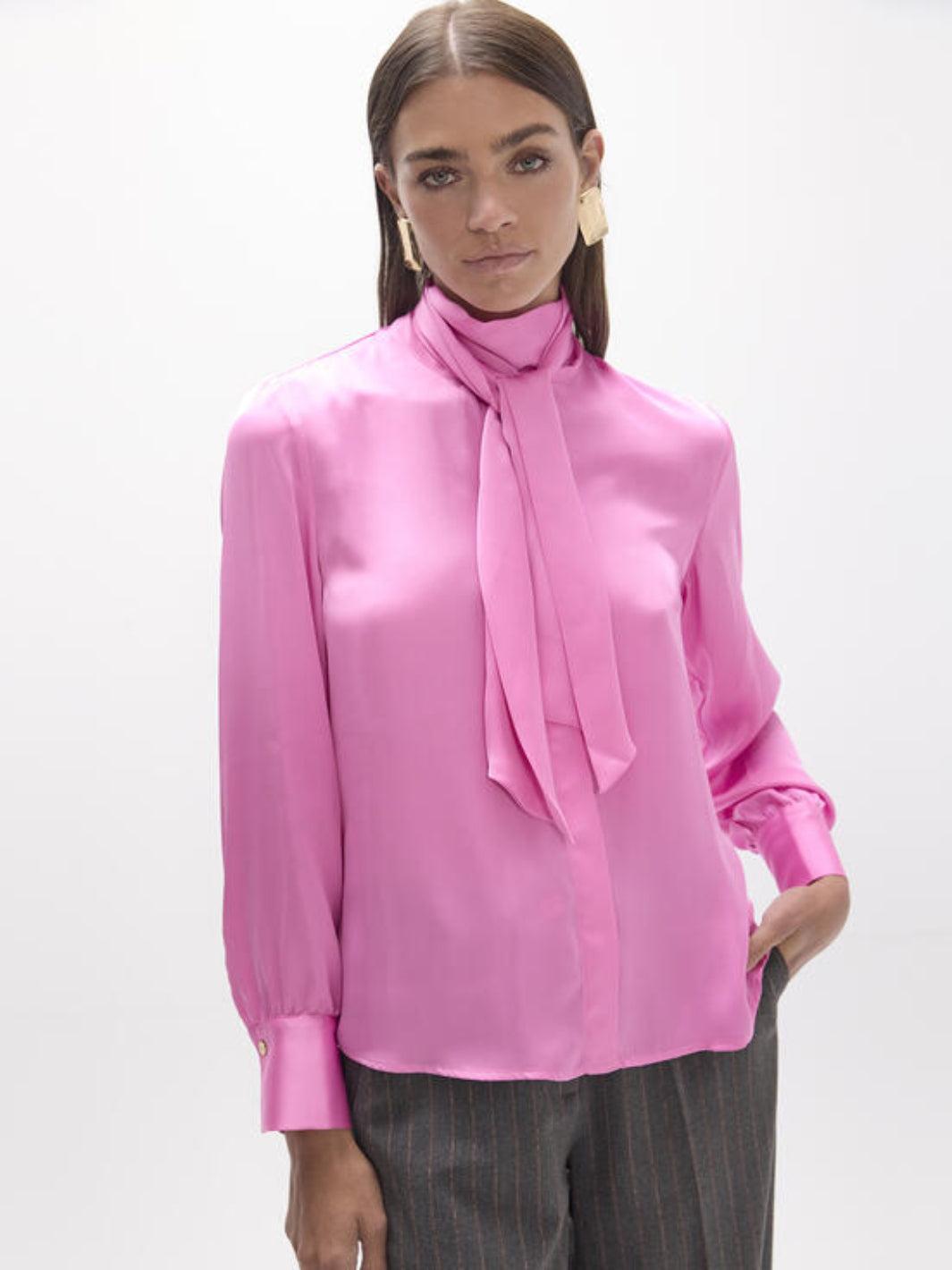 Lola Casademunt Satin Tie-Neck Blouse In Pink 2615008-Nicola Ross