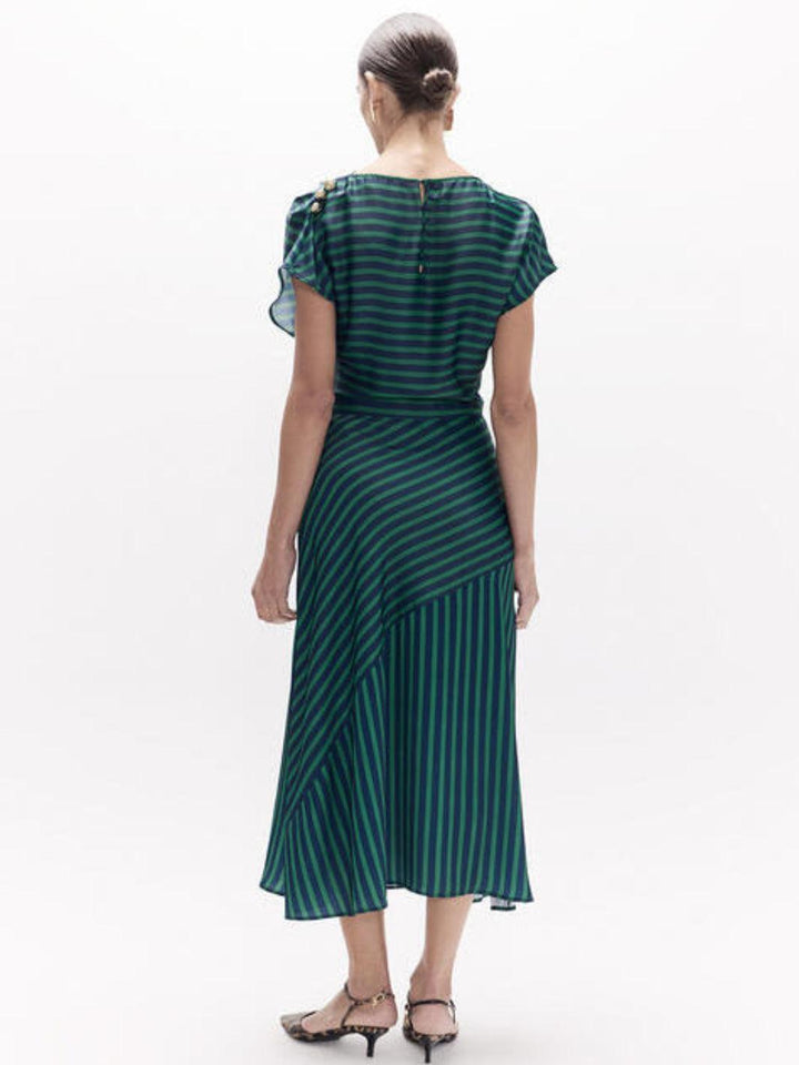 Lola Casademunt Striped Satin Midi Dress in Navy & Green 2616005-Nicola Ross