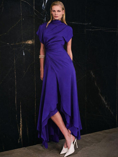 purple asymmetrical dress Maisonel In ME3228 The LYLA Asymmetrical Satin asymmetrical neck The Morilee Collection - Size:40D