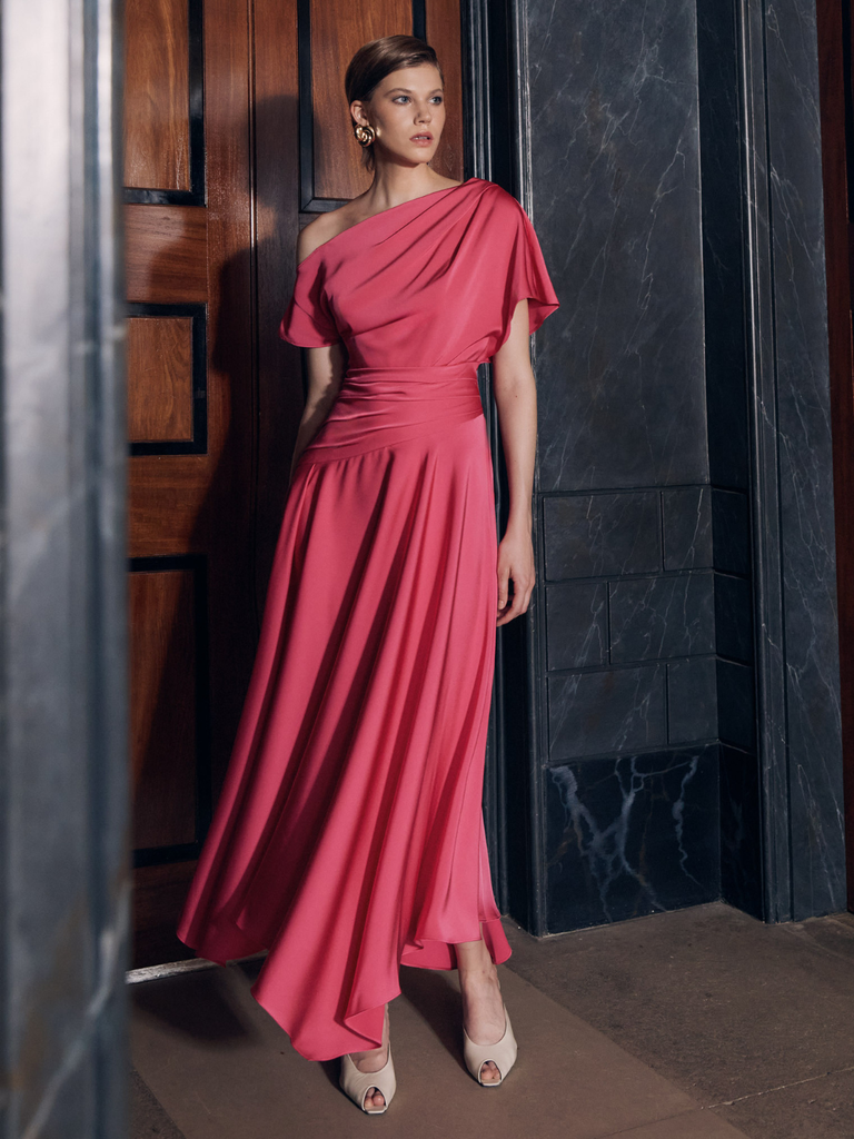 Maisonel Aysmmetrical Dress ME3138 In Cherry Pink – Nicola Ross