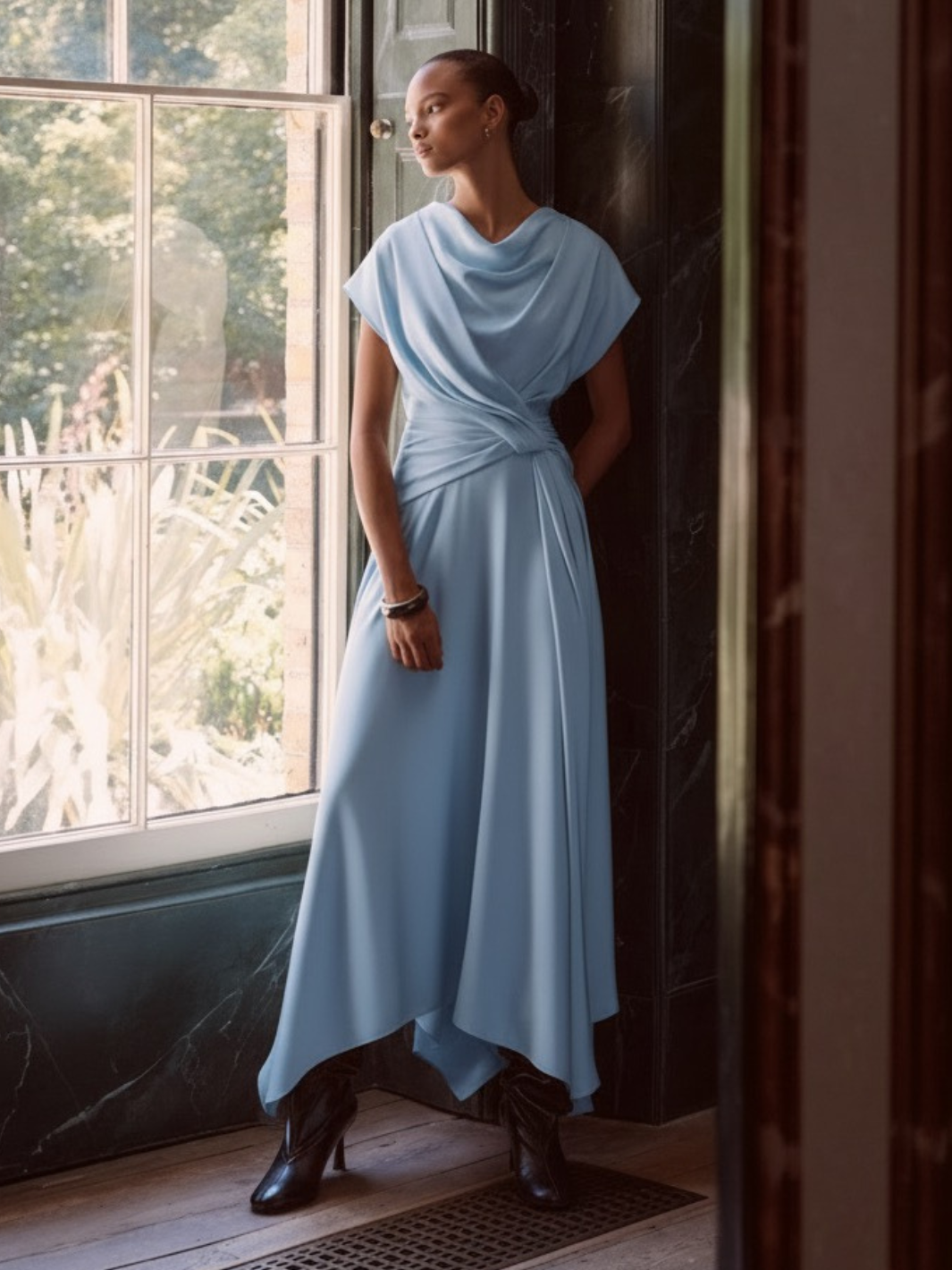 Maisonel Draped Midi Dress ME3079 In Sky- Mother of the Bride Summer 2026 Nicola Ross