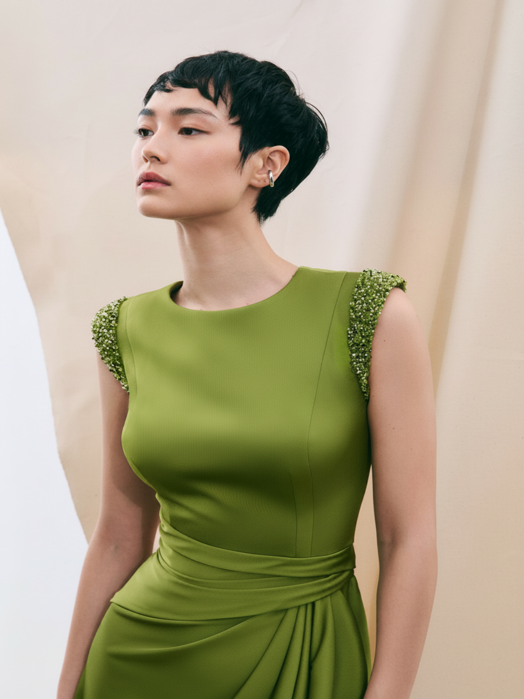 Maisonel Draped Midi Dress in Meadow ME3189-Mother of the bride- mother of the groom -Nicola Ross