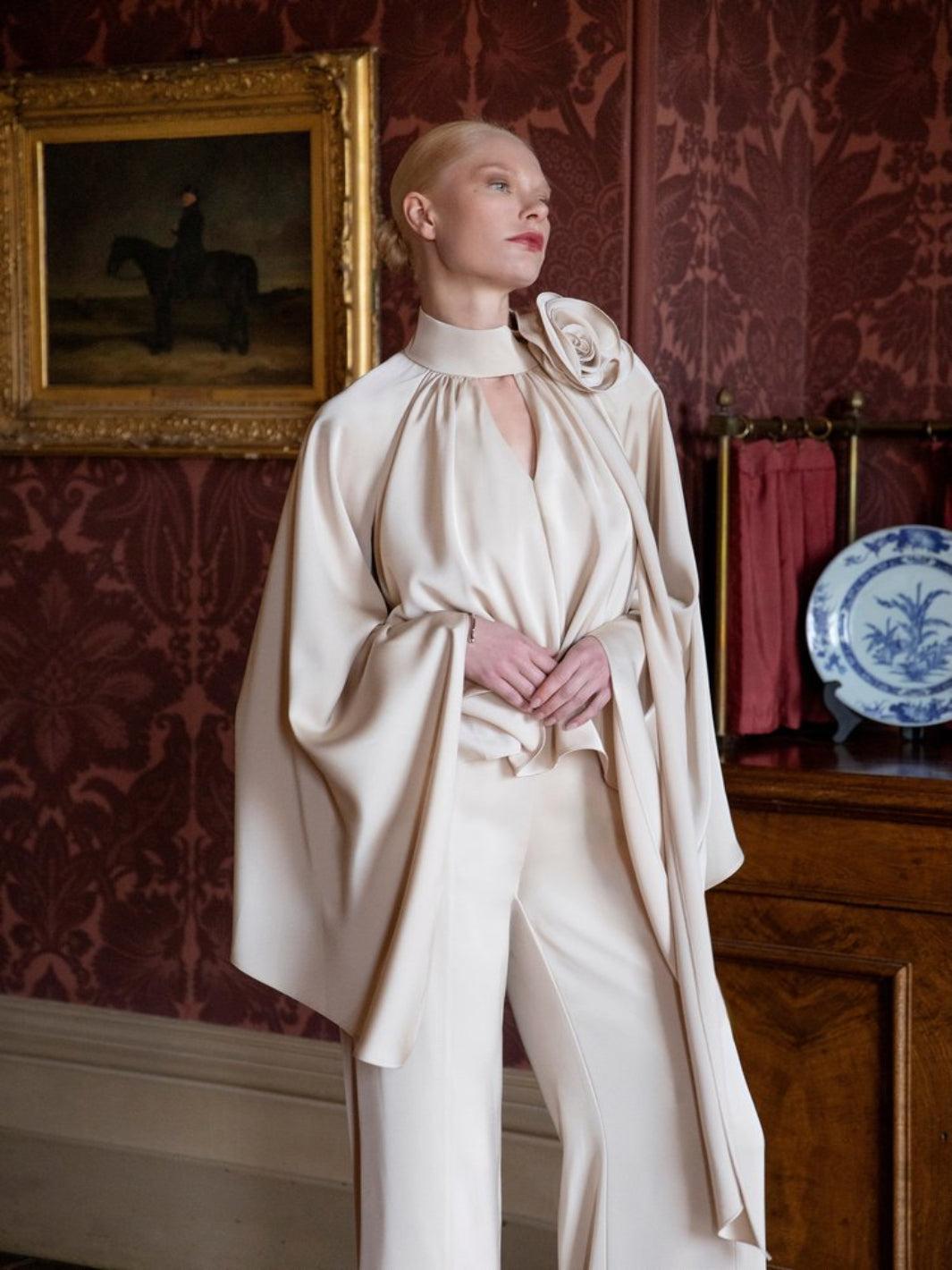 Maisonel High Neck Blouse & Wide Leg Trouser In Latte ME3047-Mother of the bride- mother of the groom -Nicola Ross