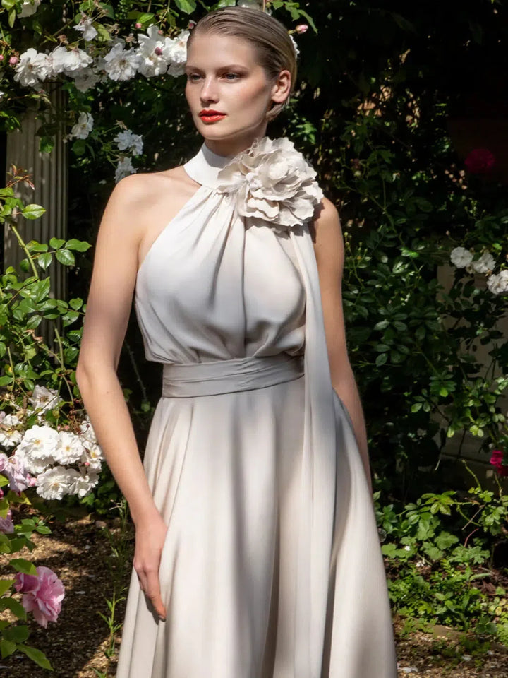 Maisonel High Neck Dress In Oyster-Mother of the bride- mother of the groom -Nicola Ross