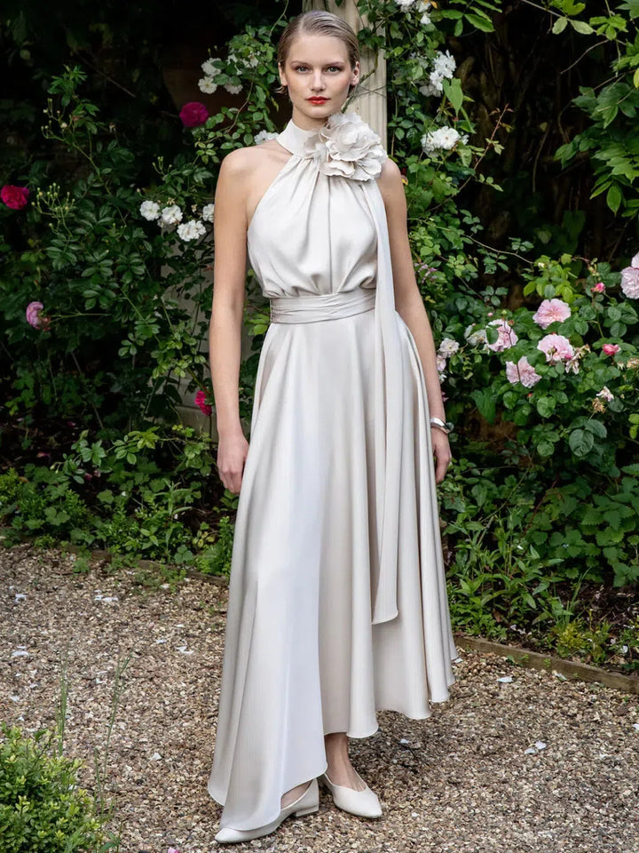 Maisonel High Neck Dress In Oyster-Mother of the bride- mother of the groom -Nicola Ross